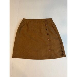 Boho Retro Brown Faux Suede Side Button Mini Skirt Medium Rokoko by Dazz